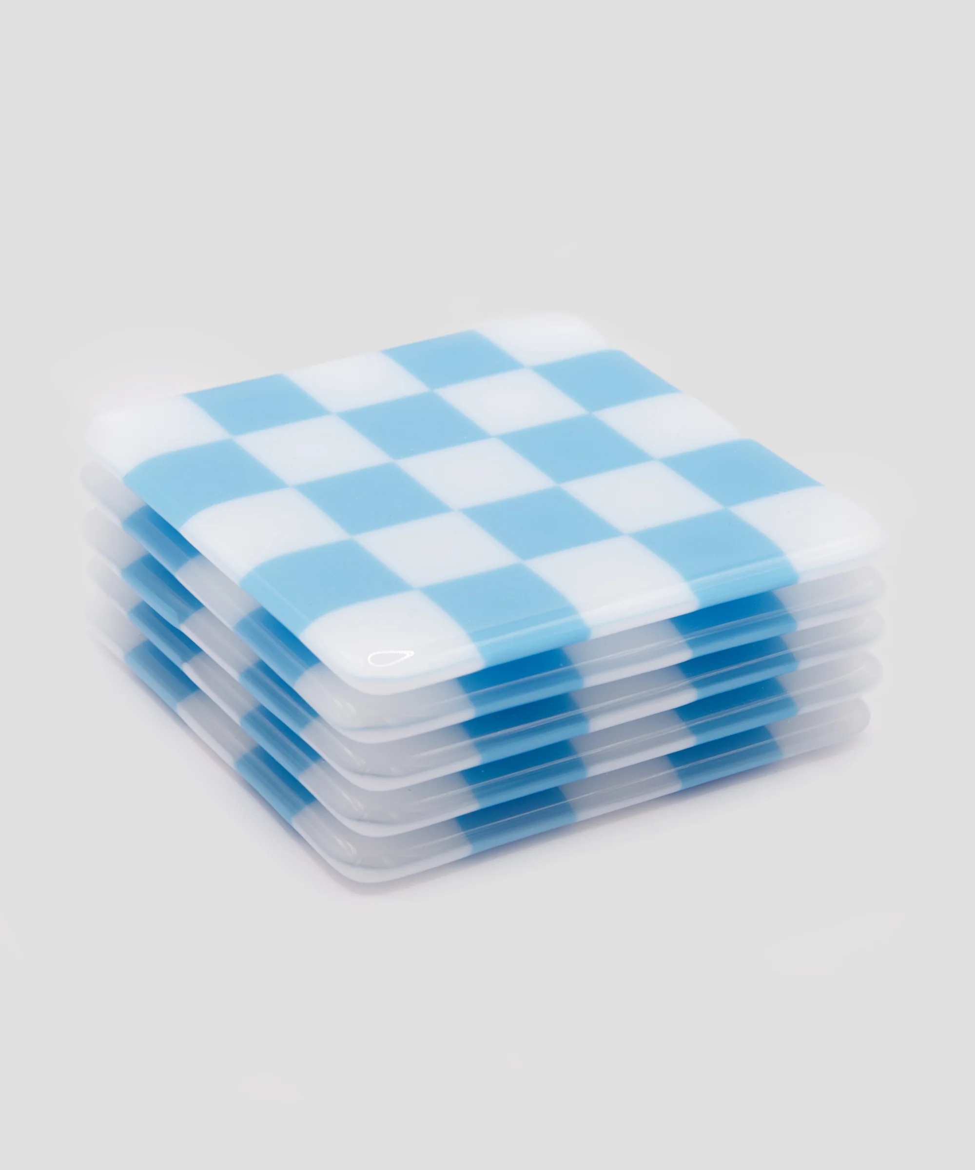 Goodwood Blue & White Chequerboard Glass Coaster - Image 2